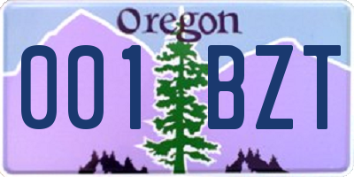 OR license plate 001BZT