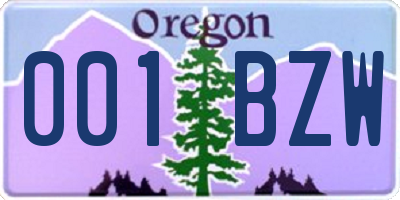 OR license plate 001BZW