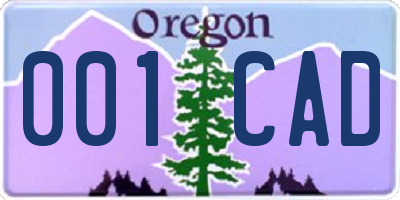 OR license plate 001CAD