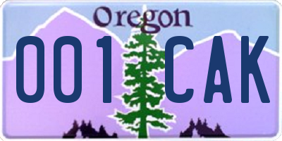 OR license plate 001CAK