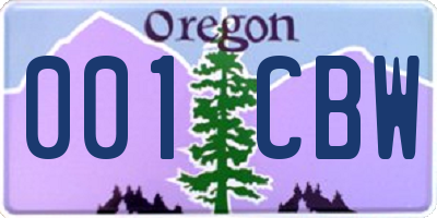 OR license plate 001CBW