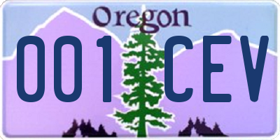 OR license plate 001CEV