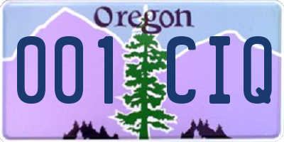 OR license plate 001CIQ