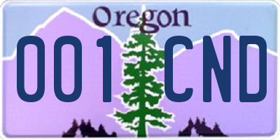 OR license plate 001CND