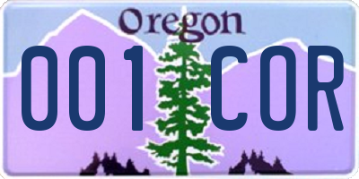 OR license plate 001COR