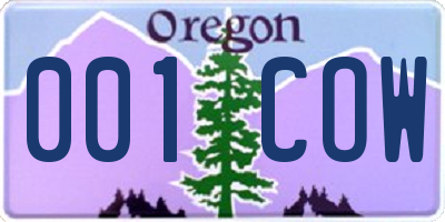 OR license plate 001COW