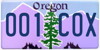 OR license plate 001COX