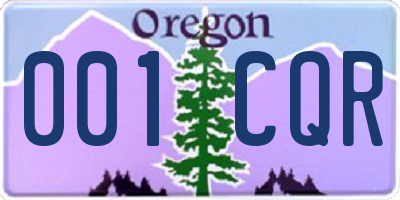 OR license plate 001CQR