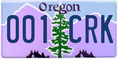 OR license plate 001CRK