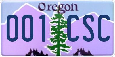 OR license plate 001CSC