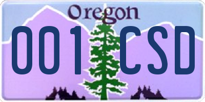 OR license plate 001CSD