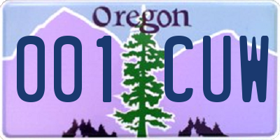 OR license plate 001CUW