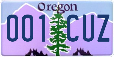 OR license plate 001CUZ