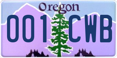 OR license plate 001CWB