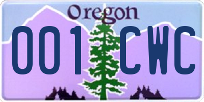 OR license plate 001CWC