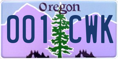 OR license plate 001CWK