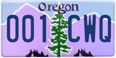 OR license plate 001CWQ