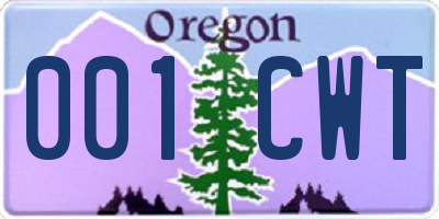 OR license plate 001CWT