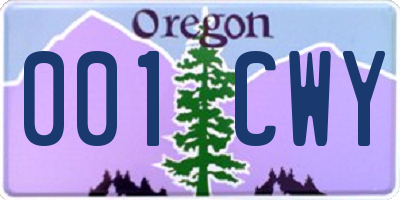 OR license plate 001CWY