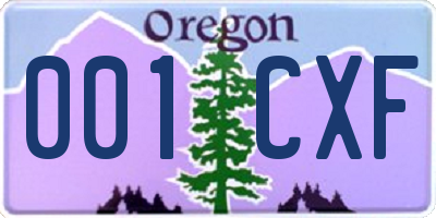 OR license plate 001CXF