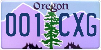 OR license plate 001CXG