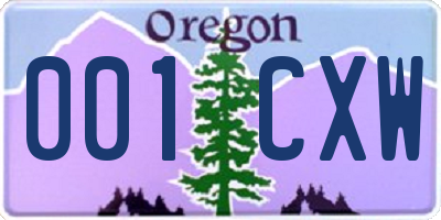 OR license plate 001CXW