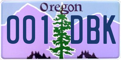 OR license plate 001DBK