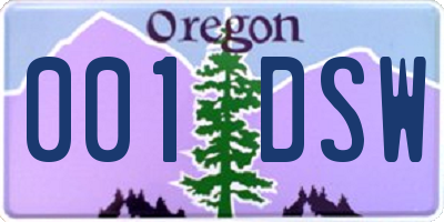 OR license plate 001DSW