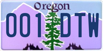 OR license plate 001DTW