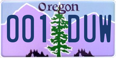 OR license plate 001DUW