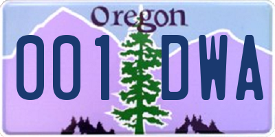 OR license plate 001DWA