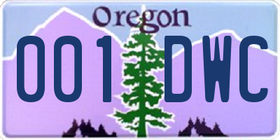 OR license plate 001DWC