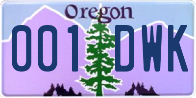 OR license plate 001DWK