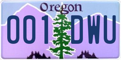 OR license plate 001DWU