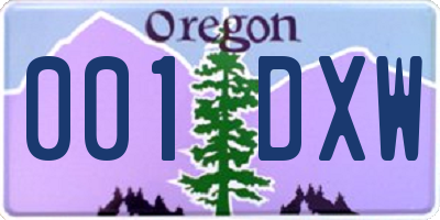 OR license plate 001DXW