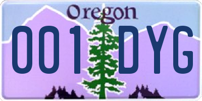 OR license plate 001DYG