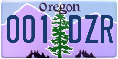 OR license plate 001DZR