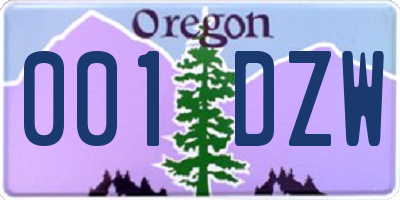 OR license plate 001DZW