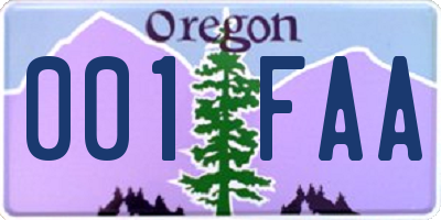 OR license plate 001FAA