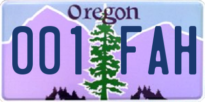 OR license plate 001FAH