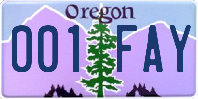 OR license plate 001FAY