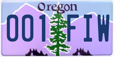 OR license plate 001FIW