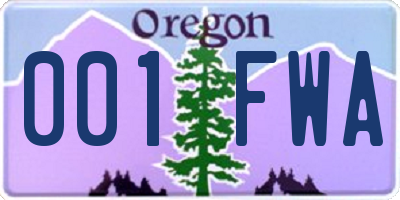 OR license plate 001FWA