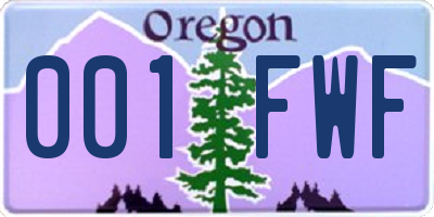 OR license plate 001FWF