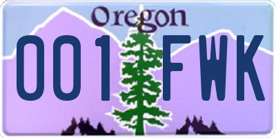 OR license plate 001FWK
