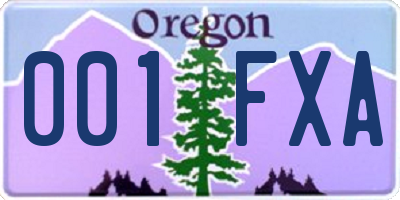 OR license plate 001FXA