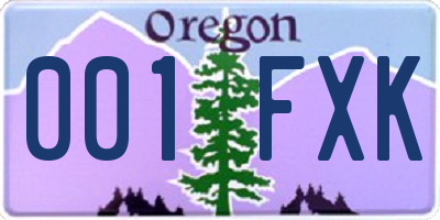 OR license plate 001FXK