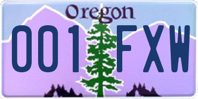 OR license plate 001FXW