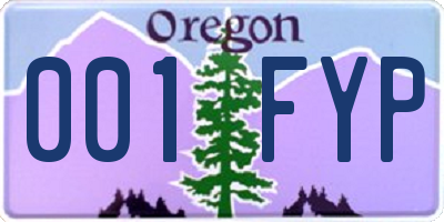 OR license plate 001FYP