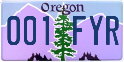 OR license plate 001FYR